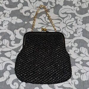 Vintage Black Rattan Purse with Gold Chain ✨Like New Condition✨